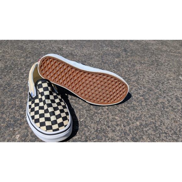 Vans Classic Checkerboard Slip-On Sneakers Mens 5 Womens Sz 6.5 Cream Black - Picture 4 of 5